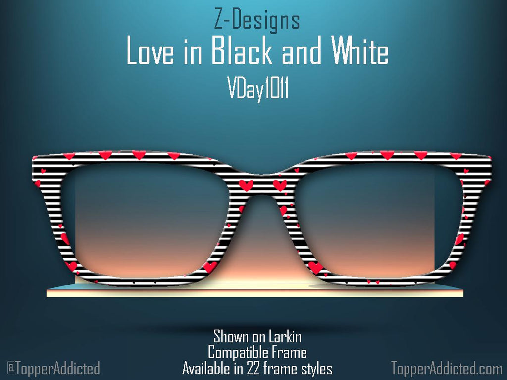 Love in Black and White Valentines Day - Pair Eyewear Compatible Magnetic Toppers - All 30+ Top Frames on Metal Fast Shipping from USA.
