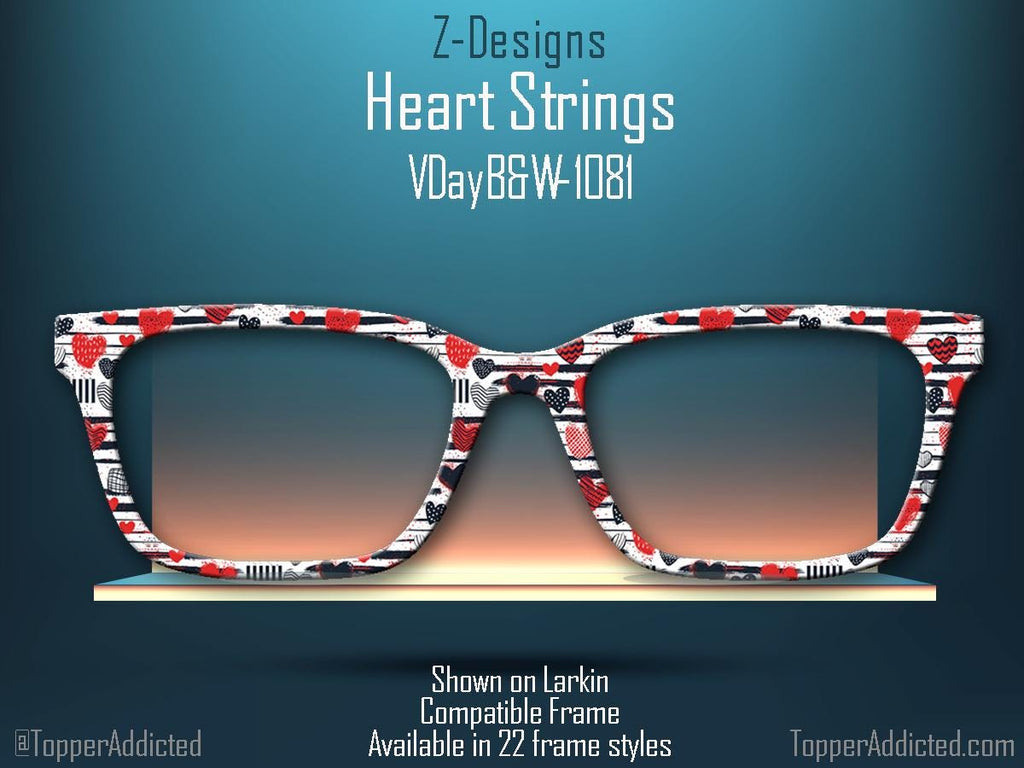Heart Strings Valentines Day - Pair Eyewear Compatible Magnetic Toppers - Top Frames in Metal Toppers with fast shipping from Texas