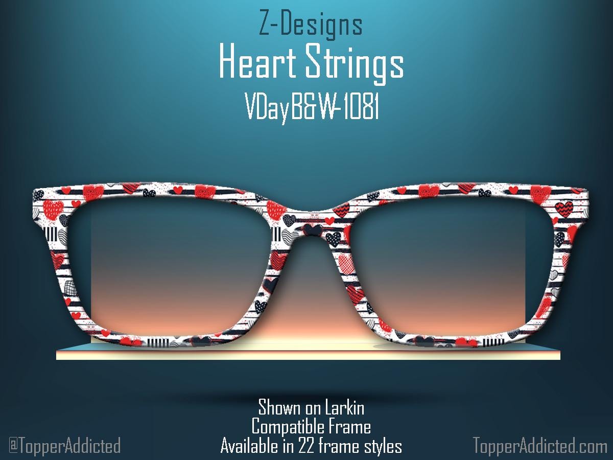 Heart Strings Valentines Day - Pair Eyewear Compatible Magnetic Toppers - Top Frames in Metal Toppers with fast shipping from Texas