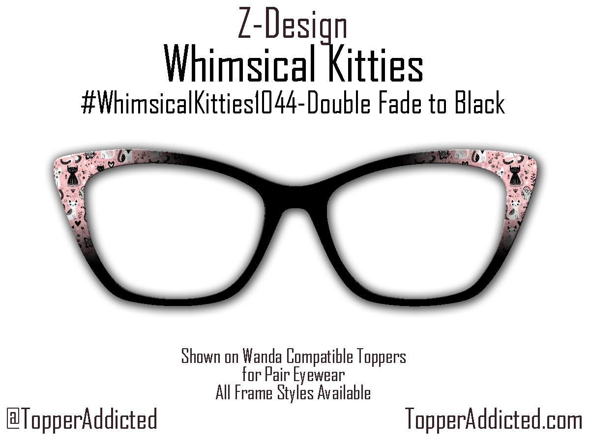 Whimsical Kitties Metal Topper for Pair Eyewear – Pink & Black Cat Design – Magnetic Frame Accessory – Customizable for the Cat Lover