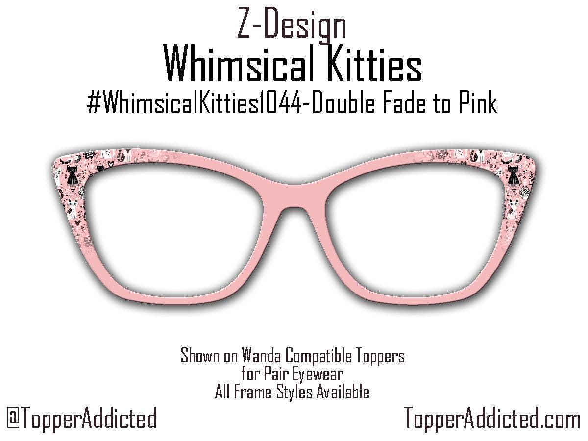 Whimsical Kitties Metal Topper for Pair Eyewear – Pink & Black Cat Design – Magnetic Frame Accessory – Customizable for the Cat Lover