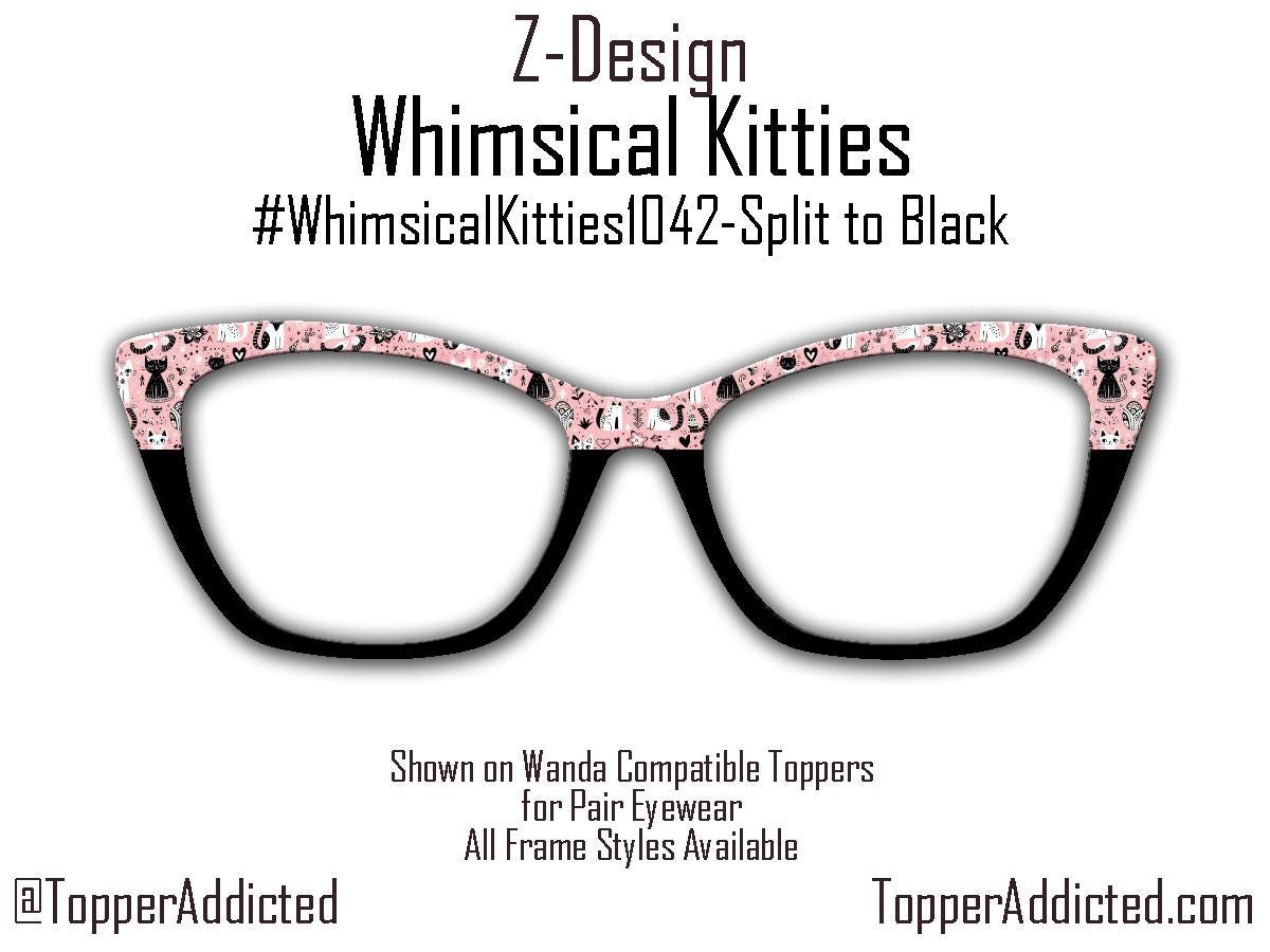 Whimsical Kitties Metal Topper for Pair Eyewear – Pink & Black Cat Design – Magnetic Frame Accessory – Customizable for the Cat Lover