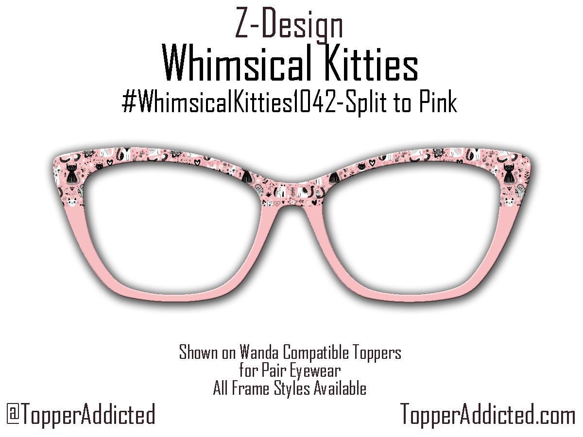 Whimsical Kitties Metal Topper for Pair Eyewear – Pink & Black Cat Design – Magnetic Frame Accessory – Customizable for the Cat Lover