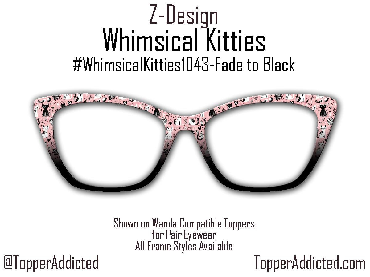 Whimsical Kitties Metal Topper for Pair Eyewear – Pink & Black Cat Design – Magnetic Frame Accessory – Customizable for the Cat Lover