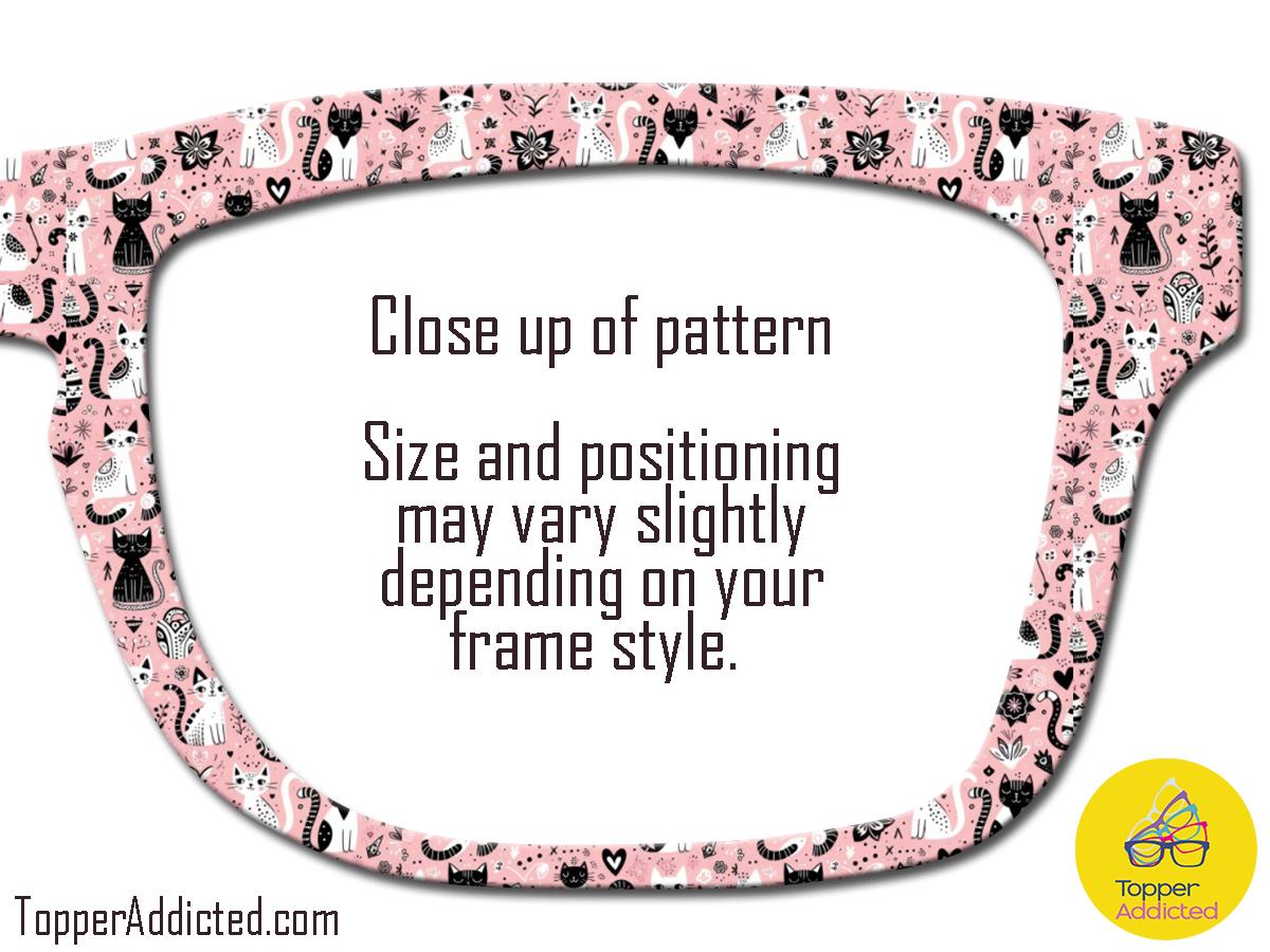 Whimsical Kitties Metal Topper for Pair Eyewear – Pink & Black Cat Design – Magnetic Frame Accessory – Customizable for the Cat Lover