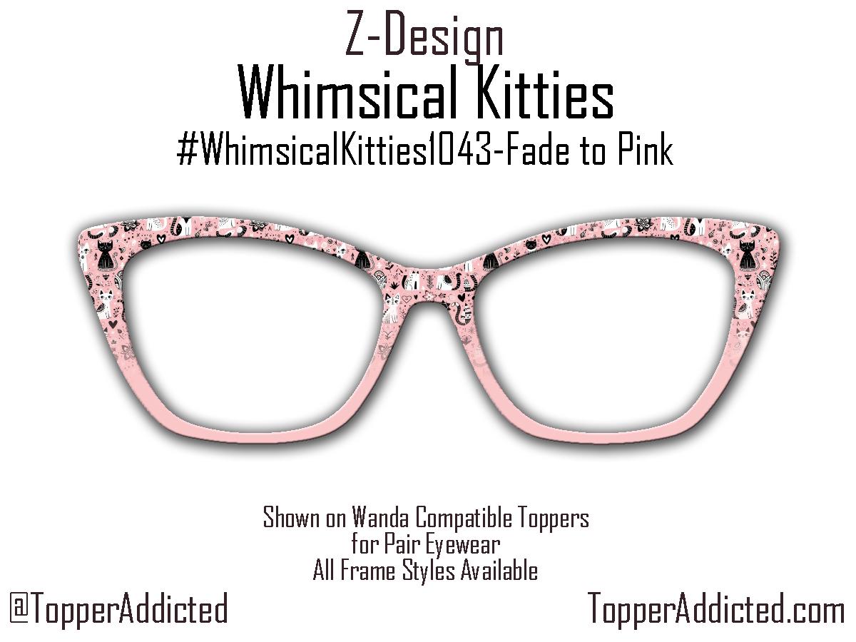 Whimsical Kitties Metal Topper for Pair Eyewear – Pink & Black Cat Design – Magnetic Frame Accessory – Customizable for the Cat Lover