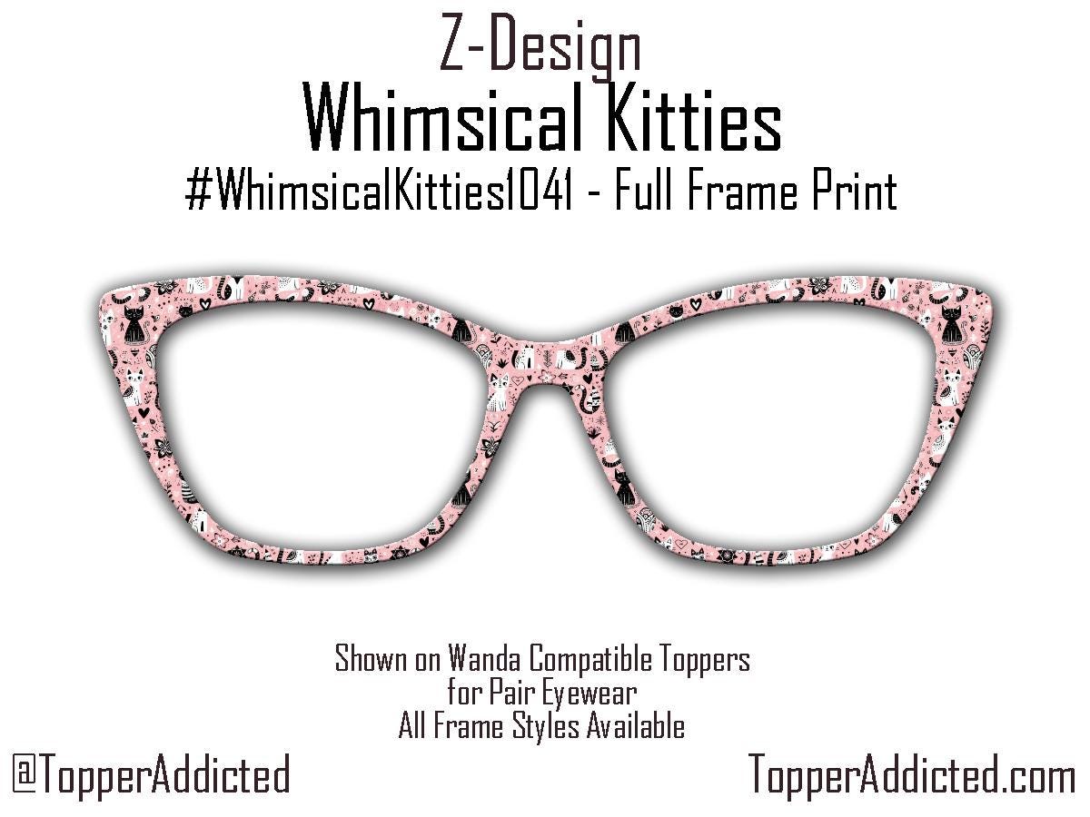 Whimsical Kitties Metal Topper for Pair Eyewear – Pink & Black Cat Design – Magnetic Frame Accessory – Customizable for the Cat Lover