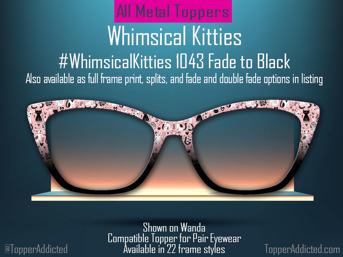 Whimsical Kitties Metal Topper for Pair Eyewear – Pink & Black Cat Design – Magnetic Frame Accessory – Customizable for the Cat Lover