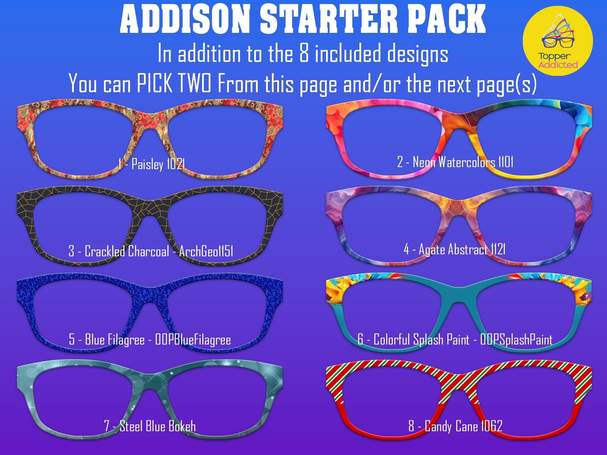 Addison Pair Eyewear Compatible - Top Frames for with Pair Glasses - 11 Topper Collection - bundle priced