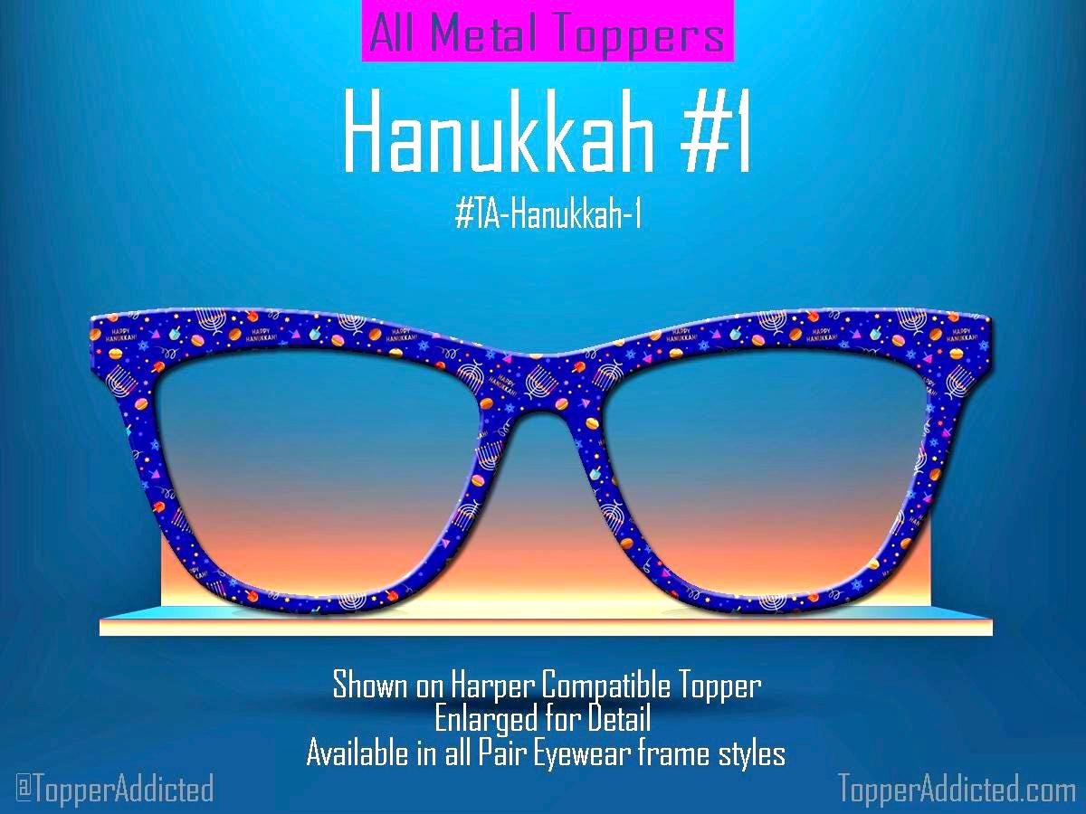 Hanukkah Topper Pair Eyewear Compatible • Metal Magnetic Menorah Dreidel Pattern • Jewish Holiday Judaica Top Frames